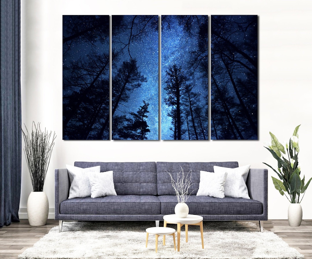 Night Sky Wall Art Forest Wall Art Trees Canvas Print Extra Large Wall ...