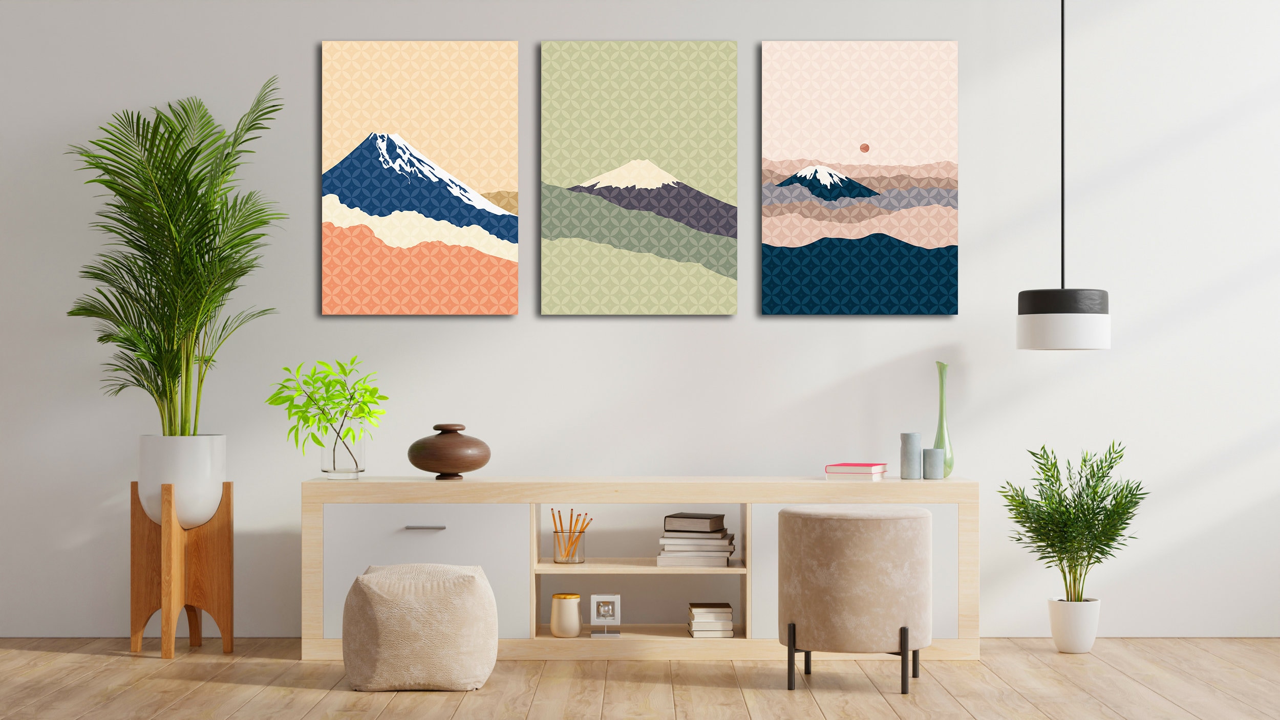 Fuji Minimalist Canvas Set for Wall Decoration Japanese Art Zen Wall