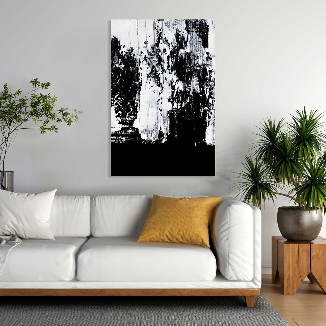 Modern Black and White Abstract Art for Living Room Decor, Vertical Art ...