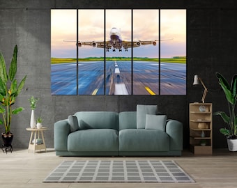 Huge Plane Lands on Runway Cool Dynamic Photo of an Airplane on Large Canvas Prints Beautiful Aviation Wall Decor in Logistics Company