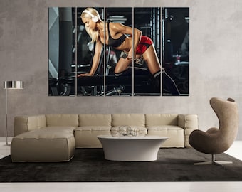 Beautiful Woman in Gym on Extra Large Canvas Awesome Woman Athlete for Original Decor High Wall in House Great Art Presents for Sportsman