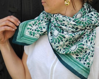 Scarf - green blockprint