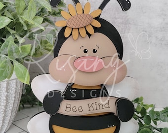 wood craft kit | bee kind buzz off shelf sitter | diy unfinished unassembled free standing