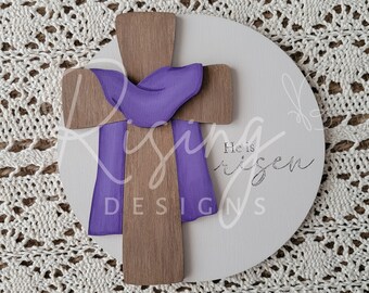 He is Risen Easter Cross round sign | round wooden cutout | fits in our 3D interchangeable display stand