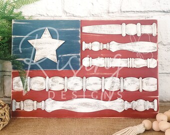 wood craft kit | spindle USA flag | diy unfinished unassembled | patriotic americana