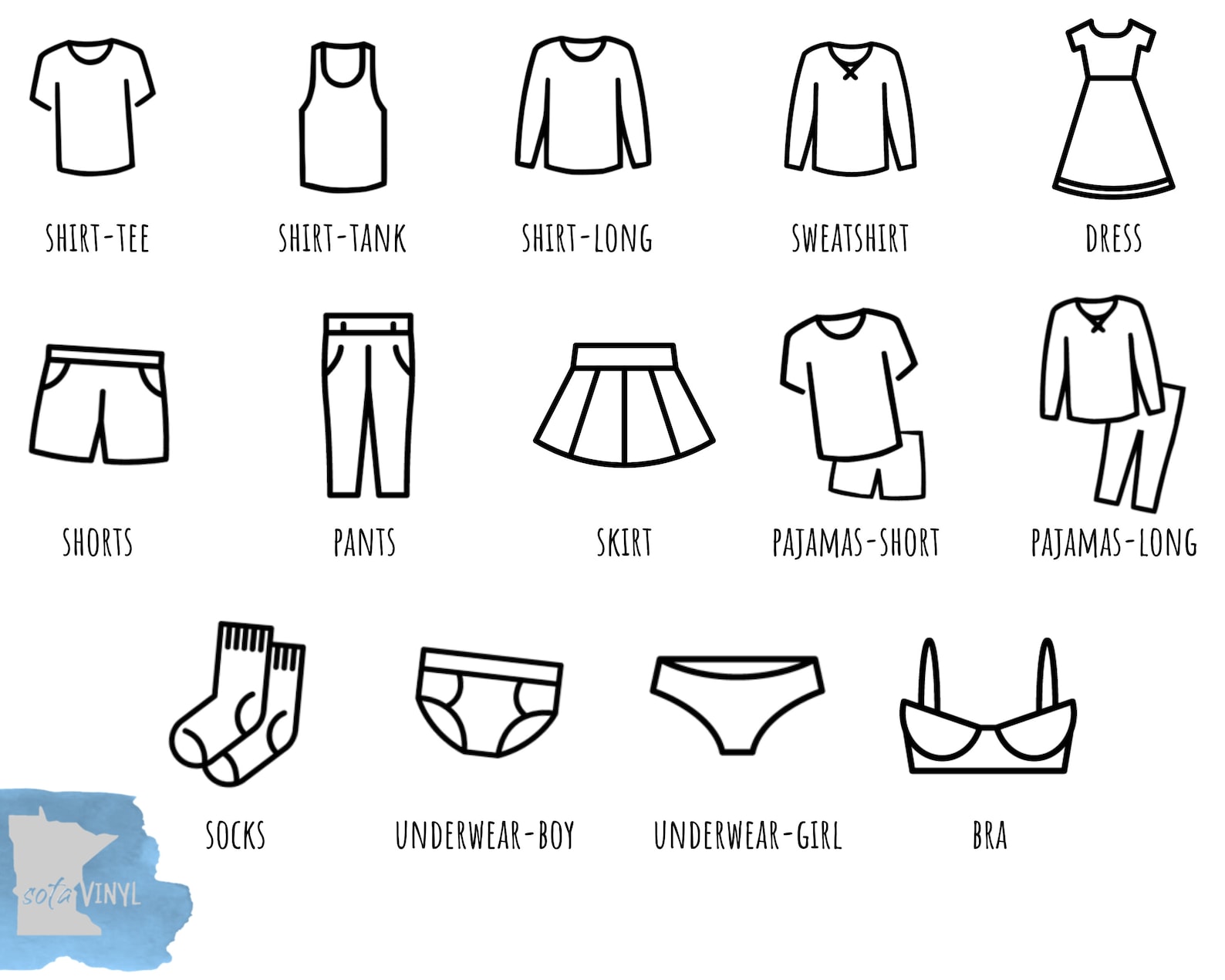 Dresser Drawer Label Set Clothing Icons Custom Decals | Etsy