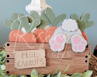 bunny butt carrot crate craft kit | whimsy easter shelf sitter | unfinished unassembled | free standing | kid friendly