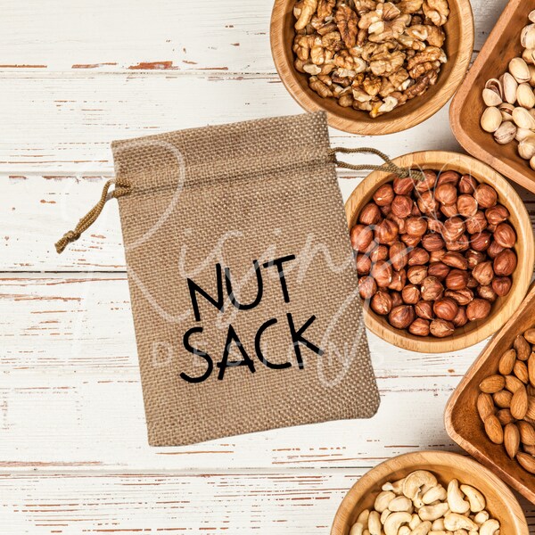 just add nuts! nut sack | funny burlap drawstring gift bag | white elephant groomsman gag gift | fill with nuts and have a laugh!
