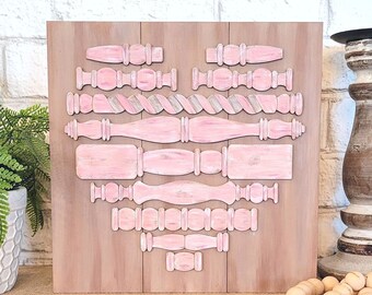 wood craft kit | spindle heart sign | unfinished unassembled | valentines day home decor