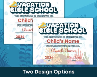 Ocean Vacation Bible School Certificate Scuba Themed VBS Certificate VBS Certificate Template ...