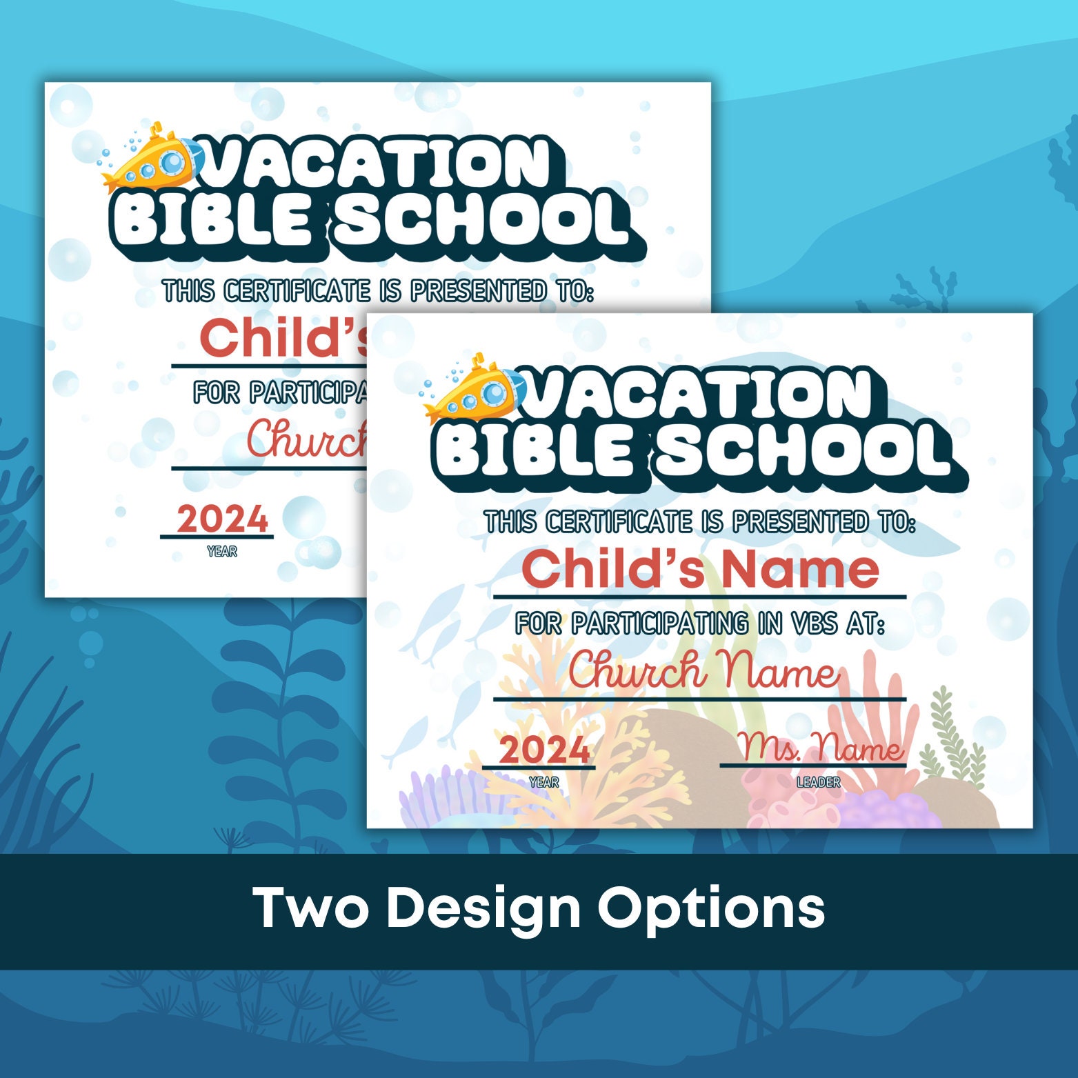 Ocean Vacation Bible School Certificate - Scuba Themed VBS Certificate ...