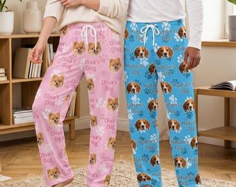 Custom Pet Face Lounge Pants, Personalized Photo Sleepwear, Matching Couple Gift
