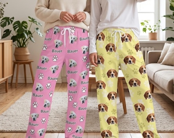 Custom Pet Face Pajama Pants, Personalized Photo Sleepwear, Matching Couples Set