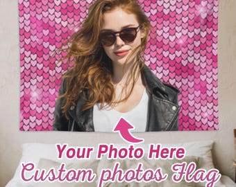 Custom Girlfriend Flag Tapestry, Personalized Couple's photo Wall Decor, Party Banner, Mother's Day Gift