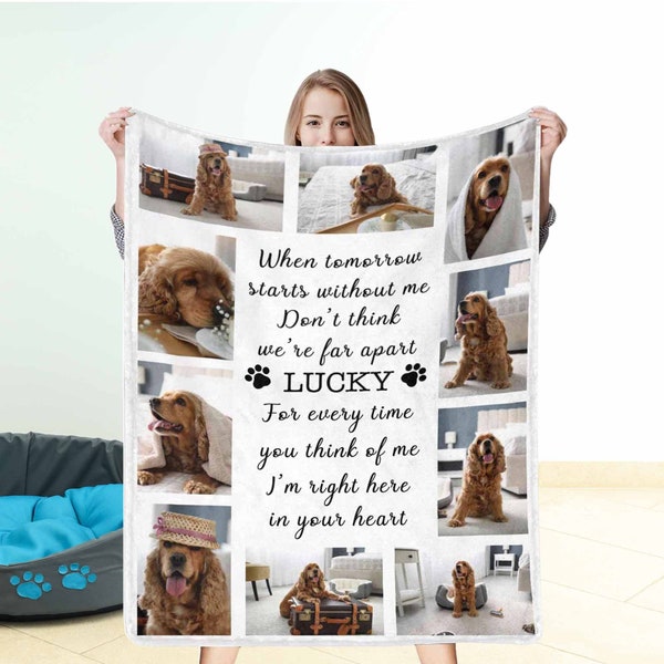 Personalized Pet Memorial Fleece Blanket Pet Loss Souvenir, Custom Pet Photo Collage, Pup Sympathy Gift, Unique Gift for Parents Pet Lover