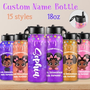 Personalized Name Black Girl Tumbler,Water Bottle With Straw Lid,Custom Water Bottle,  Personalized Kids Cup,Back to school, Birthday Gift