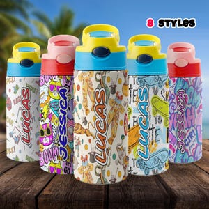 Custom kids water bottle, pop top water bottle, insulated stainless steel water bottle, student water bottle, girls/boys water bottle