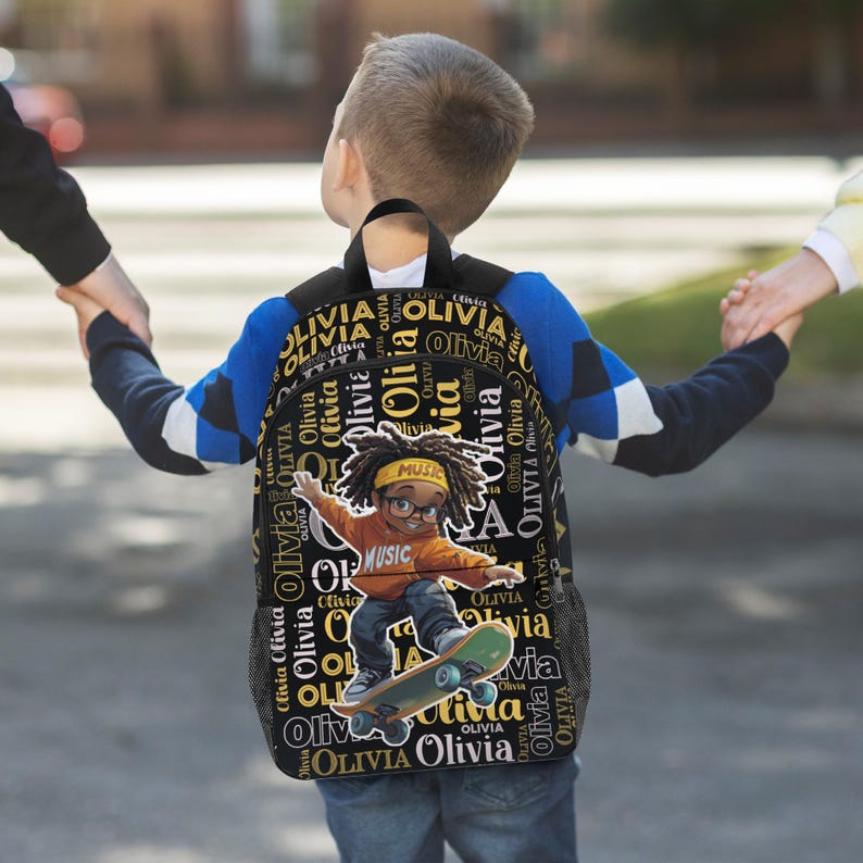 Music Repeat Pattern Rucksack Personalized Black Girl/boy Backpack, Lunch Bag, School Bag - Etsy