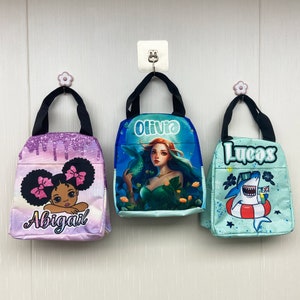 Sac à lunch avec nom personnalisé pour enfants, Sac à lunch afro-girl pour fille, Sac à lunch de dessin animé personnalisé avec texte, Boîte isotherme cadeau de rentrée