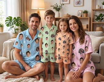 Custom Face Pajama Set, Personalized Family Matching Loungewear Gift for Him