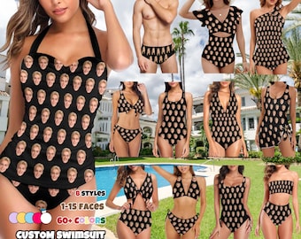 Benutzerdefiniertes Gesicht Bikini-Badeanzug & Badehosen, personalisierter Paar-Badeanzug, Junggesellinnenabschied-Bikini