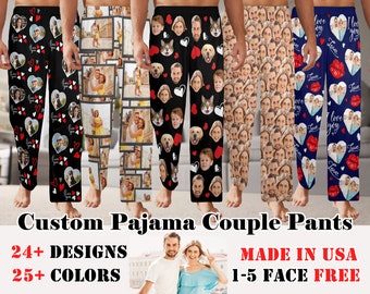 Custom Couple Pajama Pants, Custom Photo Pajama Pants, Gift for Husband Wife, Anniversary Gift Birthday Christmas Gift, Gift for Her/Him