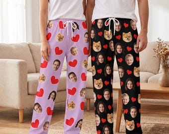 Custom Face Pajama Pants, Personalized Photo Lounge Wear, Matching Couple Sleepwear