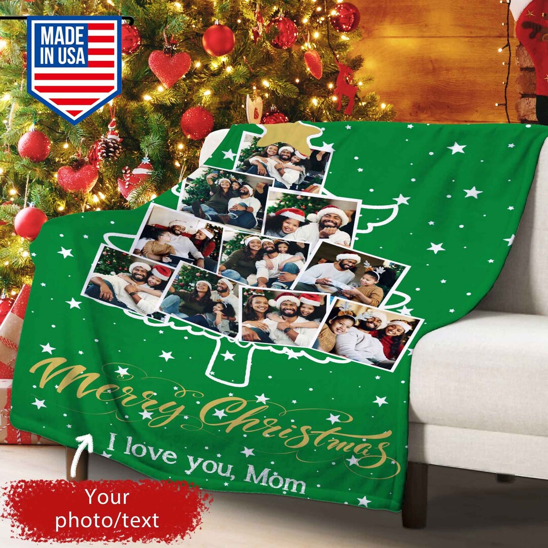 Personalized Christmas Tree Blanket Photo Collage Throw Etsy