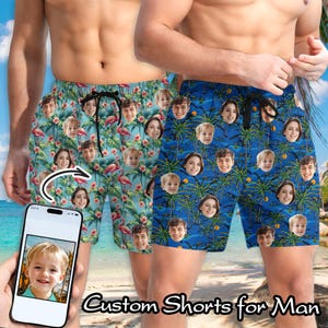 Personalized Photo Swim Trunk, Custom Men Swimwear, Customize Men Bathing Suit, Face Beach Shorts, Party/Vacation/Father&#39;s Day Gifts for Dad