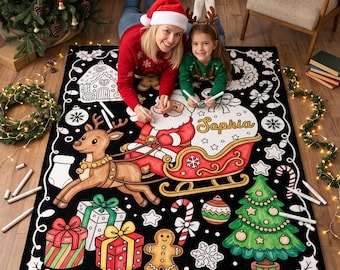 Personalized Christmas Blanket Kit, Custom Name Velvet Throw, DIY Coloring Activity (24 Markers)