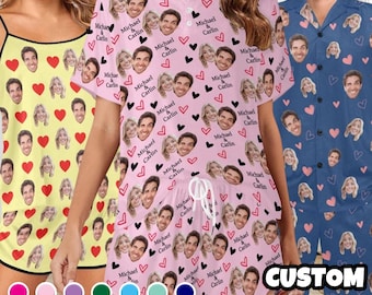 Custom Face Pajama Set, Personalized Photo/Text Women's PJs, Mother's Day Gift