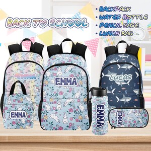 Sac à dos personnalisé avec nom, sac à dos personnalisé pour enfants, sac à lunch, pochette à crayons, bouteille, nom sur le cartable, cadeaux de rentrée pour fille/enfant