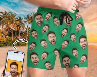 Personalized Face Swim Trunks, Custom Men's Bathing Suit, father's Day Gift