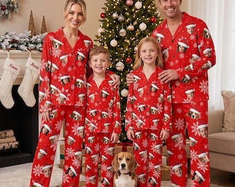 Custom Christmas Face Pajamas, Matching Family Sleepwear, Pet Dog Pajamas Set