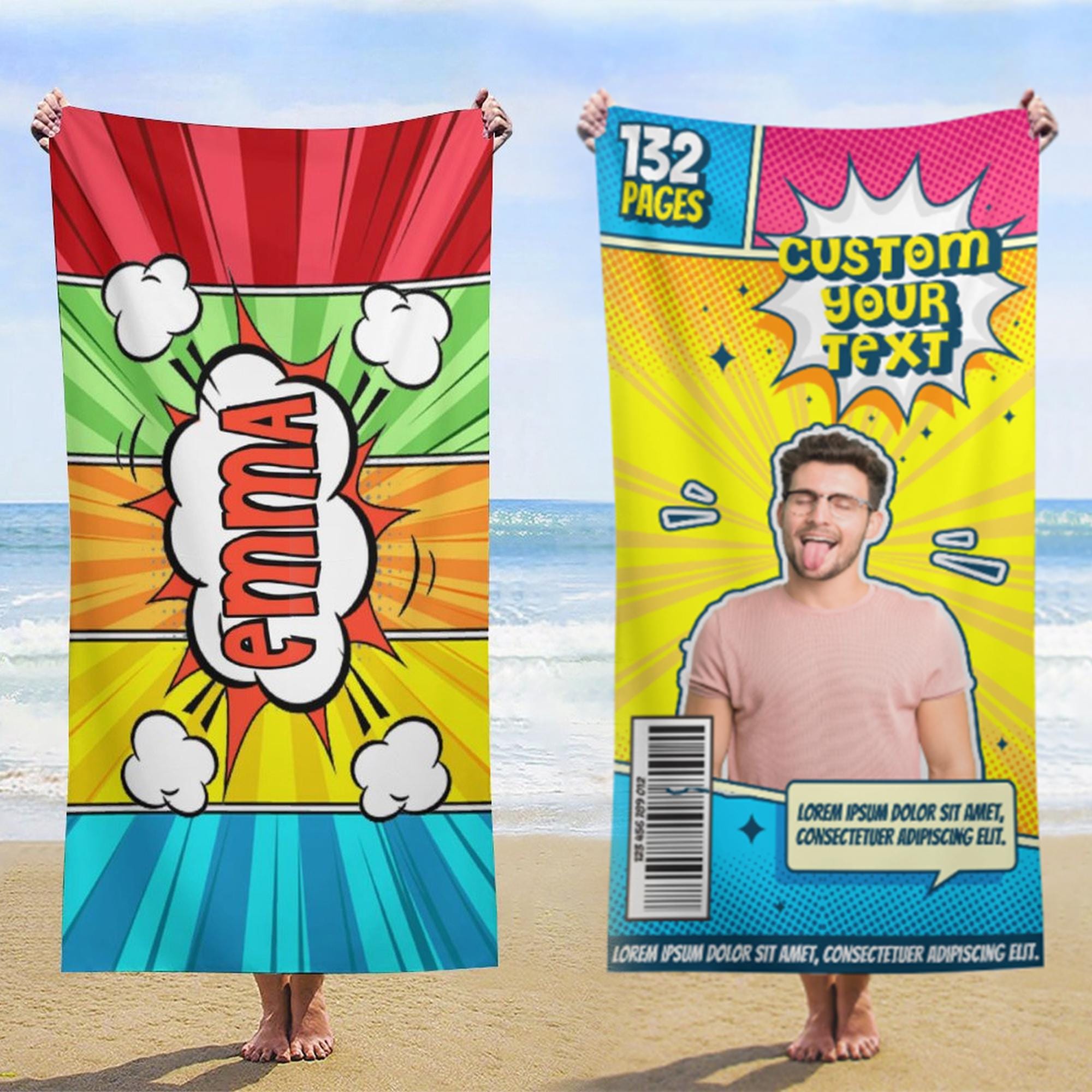 Personalized Beach Towel,Customized Comic Pattern Beach Towel,Face Beach Towel,Kids Pool Towel,Bachelorette Bridesmaid Towel,Brithday Gifts
