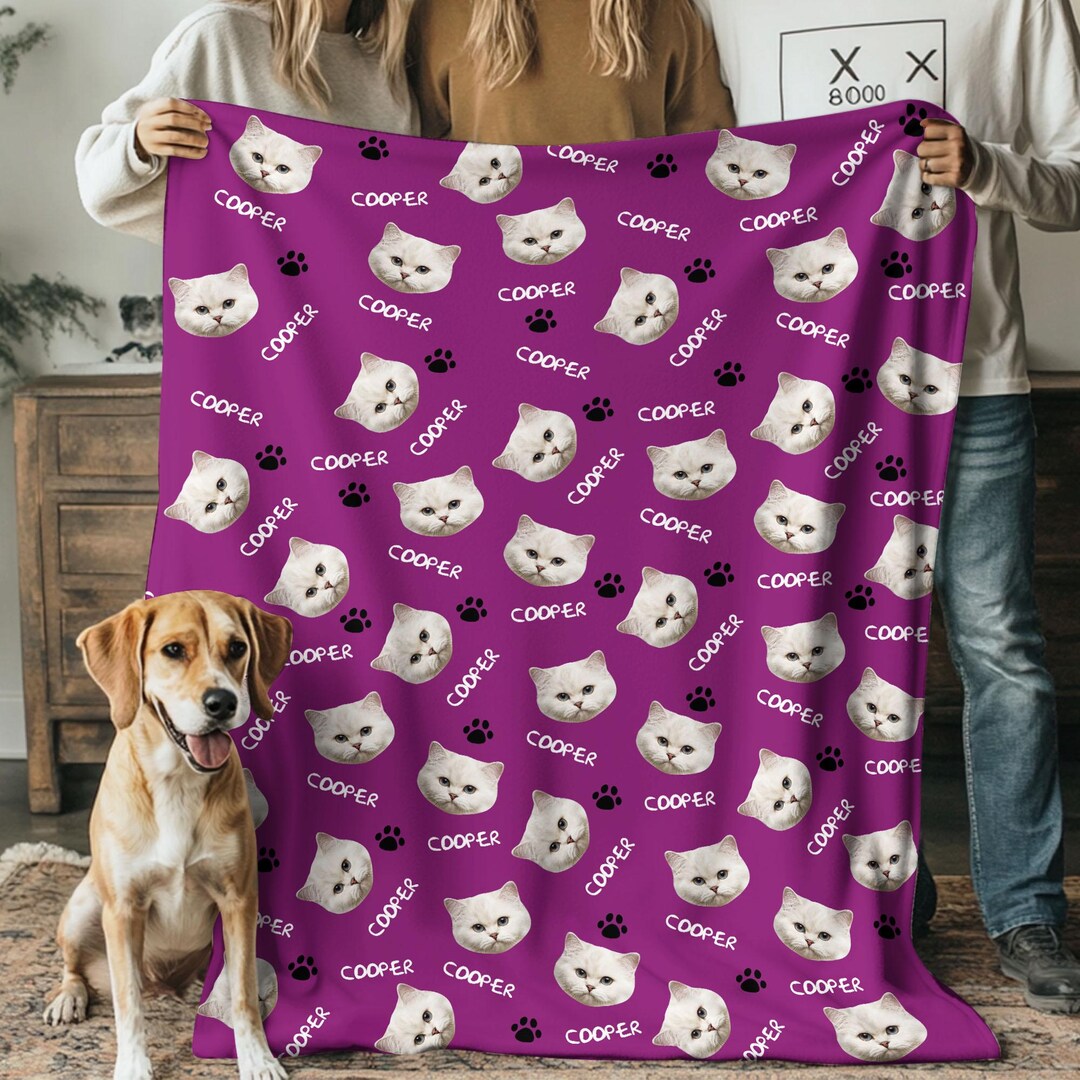 Custom Pet Photo Blanket, Personalized Dog Cat Memorial Gift, Valentine ...