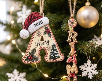 Custom Name Gingerbread Ornament, 2026 Holiday Keepsake, Wooden Letter Tree Decoration