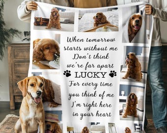 Custom Memorial Blanket Gifts for Dog Lover, Personalized Puppy Photo Collage Throw Blanket with Picture Name in, Loving Memory Blanket