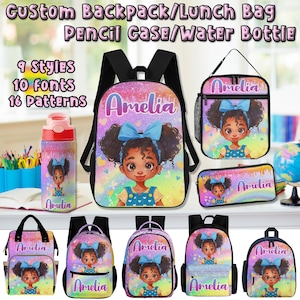Sac à dos personnalisé avec nom, sac à dos personnalisé pour enfants, sac à lunch, trousse à crayons, bouteille, nom sur le cartable, cadeaux de rentrée scolaire pour fille