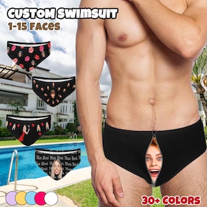 Personalized Face Mens Swim Briefs, Custom Face Man Swimsuit, Custom Mens Swim Briefs, Face on Mens Swim Shorts,Bachelor Party Gift for Men
