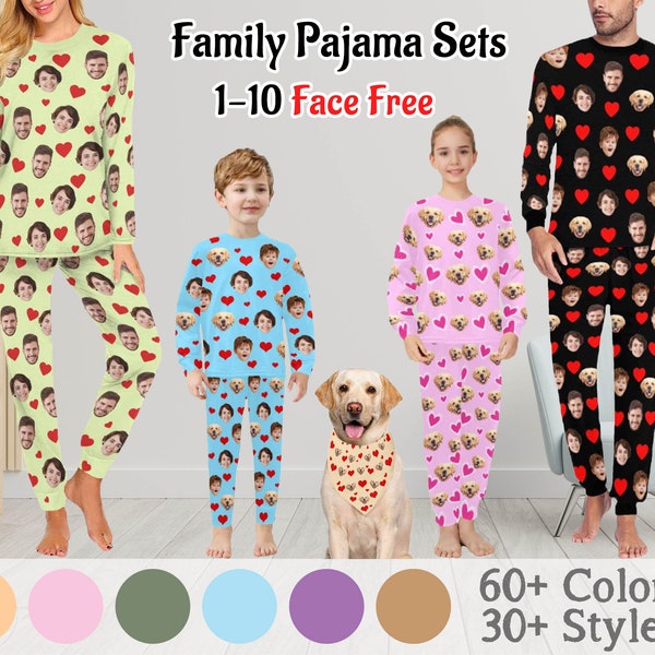 Conjuntos de pijamas personalizados, pijamas faciales personalizados, pijamas de pareja familiares personalizados, regalo para hombres mujeres, regalos de cumpleaños, regalos de Navidad