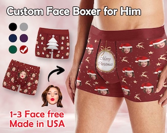 Custom Face Boxer Bridfs, Sous-vêtements personnalisés pour hommes, Personnaliser le cadeau de Noël, Cadeau de Saint-Valentin, Cadeau d’anniversaire pour mari petit ami