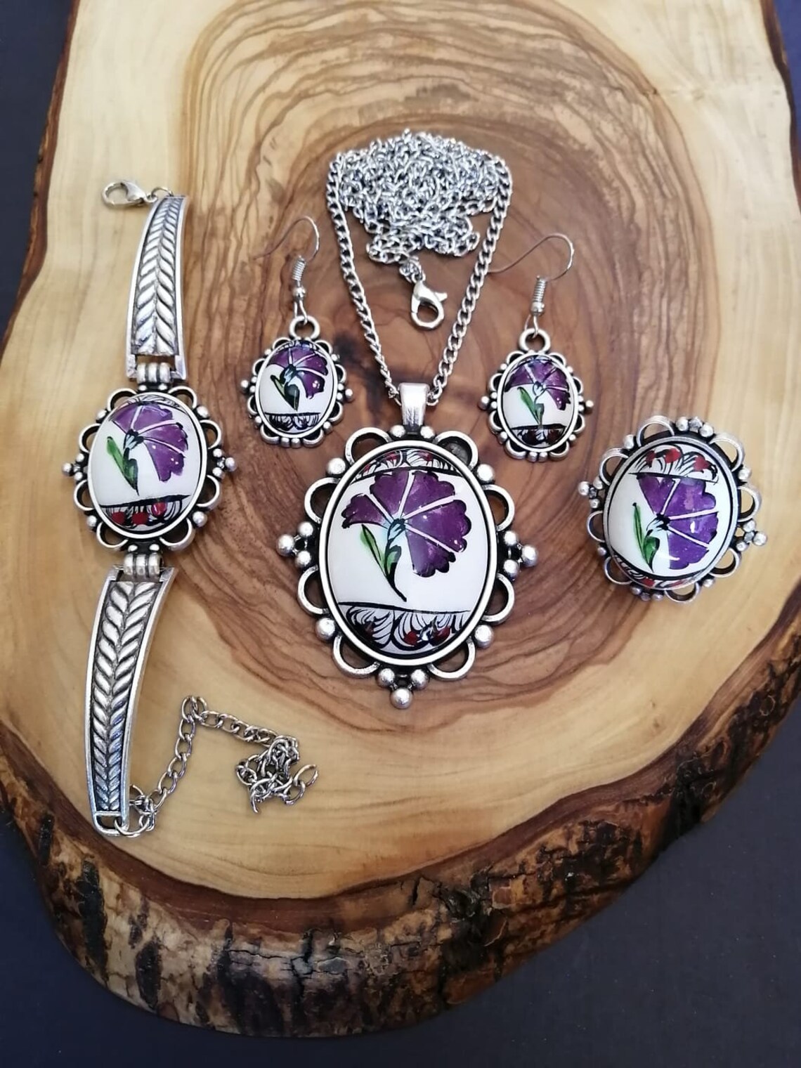 Antique Silver Plated Jewelry Set Etsy UK