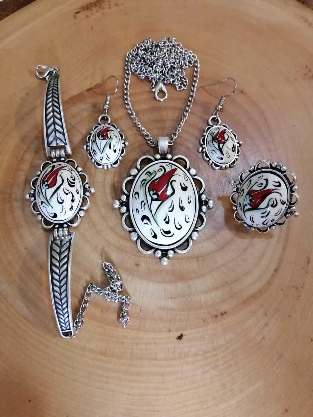 Antique Silver Plated Jewelry Set Etsy UK