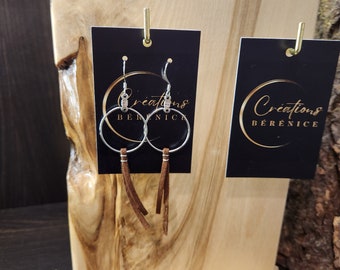 Earrings with ring and brown leather