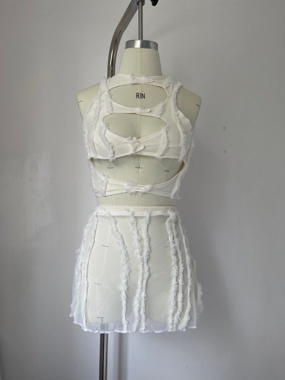 MARIA 2 Two Piece Set, Crop Top With Mini Micro Skirt Stretch Mesh  