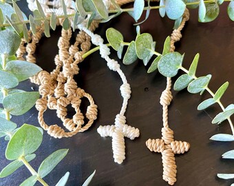Catholic Twine Rosary, Handmade Knotted Rosary, Durable Rosary, Faith-Inspired Rosary, Religious Gifts for Catholics, Neutral Color Rosary