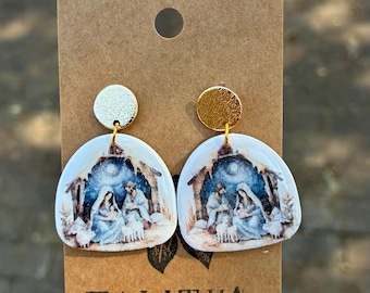 Holy Family Resin Earrings, Nativity Scene, Christmas Jewelry Gift, Advent Jewelry, Holiday Earring