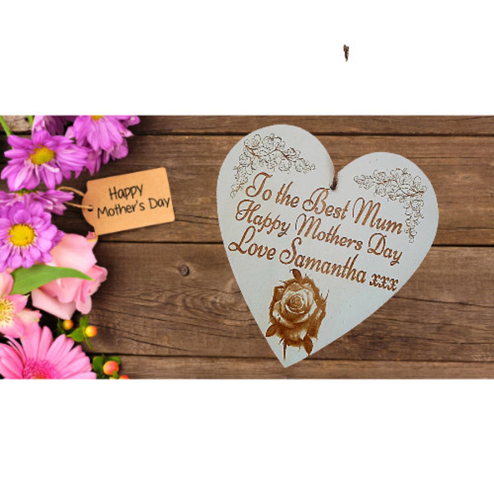 Large Wooden Heart Plaque Mother's Day Laser Engraved & Personalised
