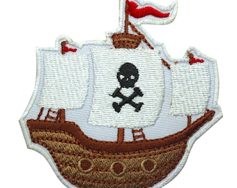 Piratenschip patch, kinderrijmpjes patch geborduurd opstrijkbare naai-patch badge voor kleding etc. 8x7,5cm